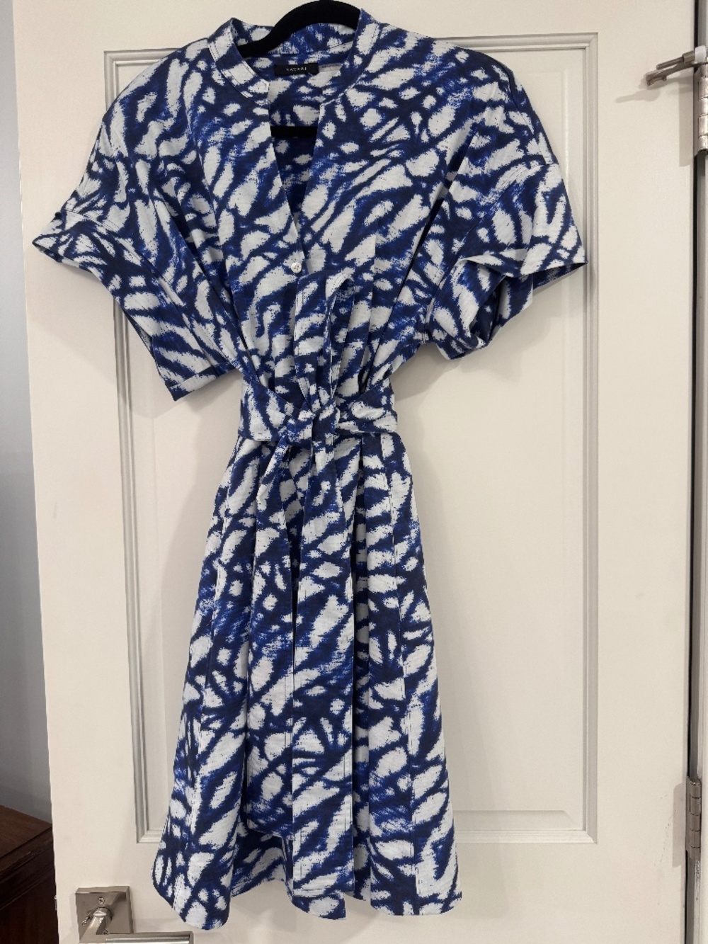 Natori Akira-Cotton Sateen Mandarin Shirtdress - Size Large